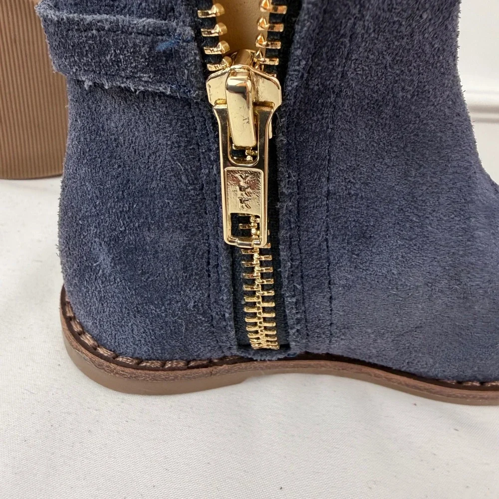 Janie and Jack Navy Blue Suede Ankle Boots Toddler Size 5 Side Zip 100040114
